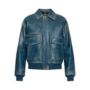 Versace Men Leather Zip-Up Jacket